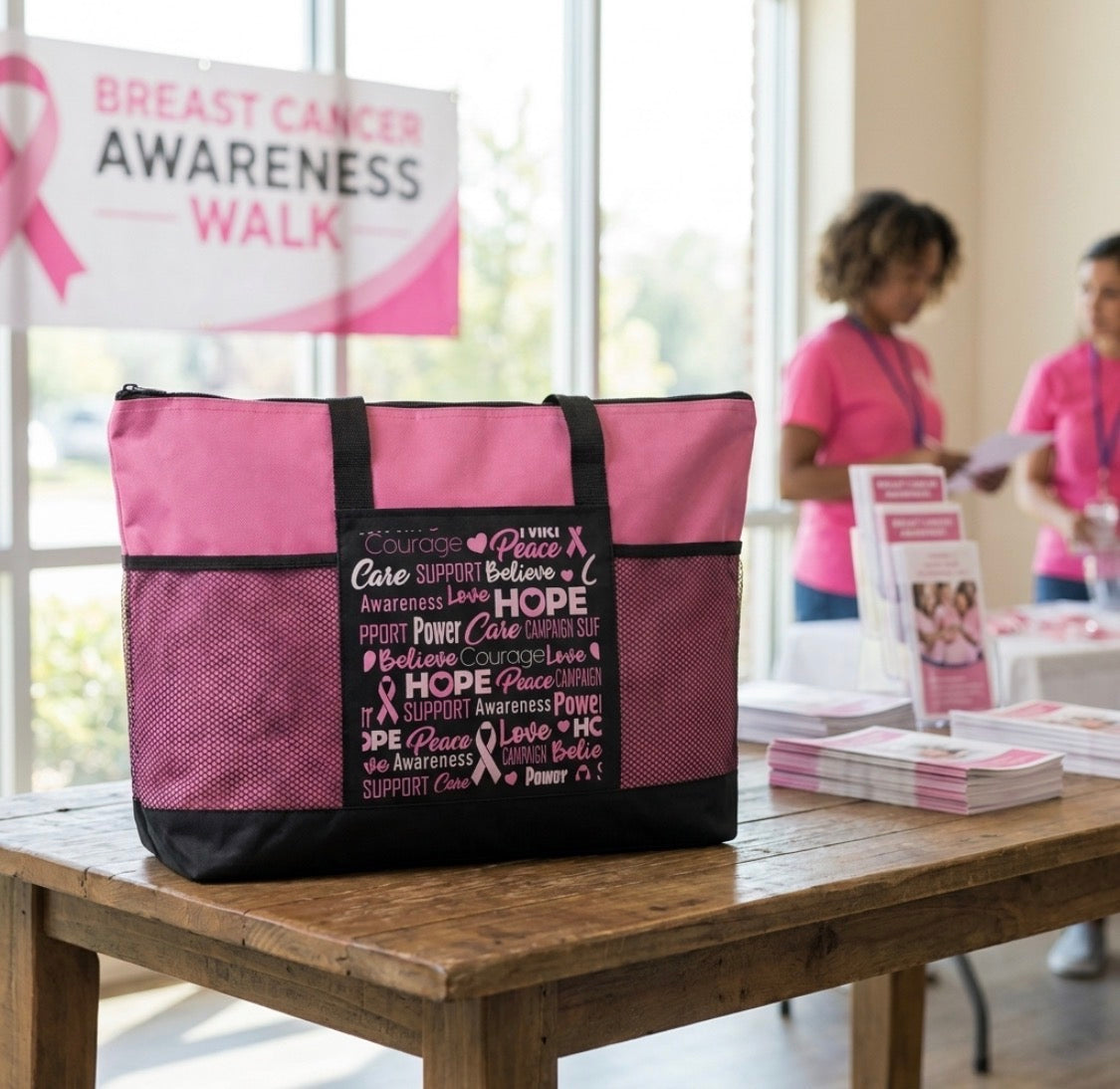 Breast Cancer Zippered Tote bag